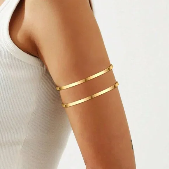 4PCS Gold Arm Cuff Jewelry for Women Upper Arm Cuff Bangle Band Armlet Adjustabl - Picture 5 of 6